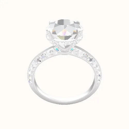 Tapered Knife Edge Double Row Pave Engagement Ring With Pave Basket Head