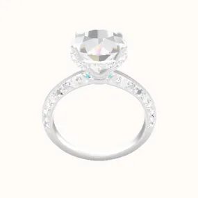 Tapered Knife Edge Double Row Pave Engagement Ring With Pave Basket Head