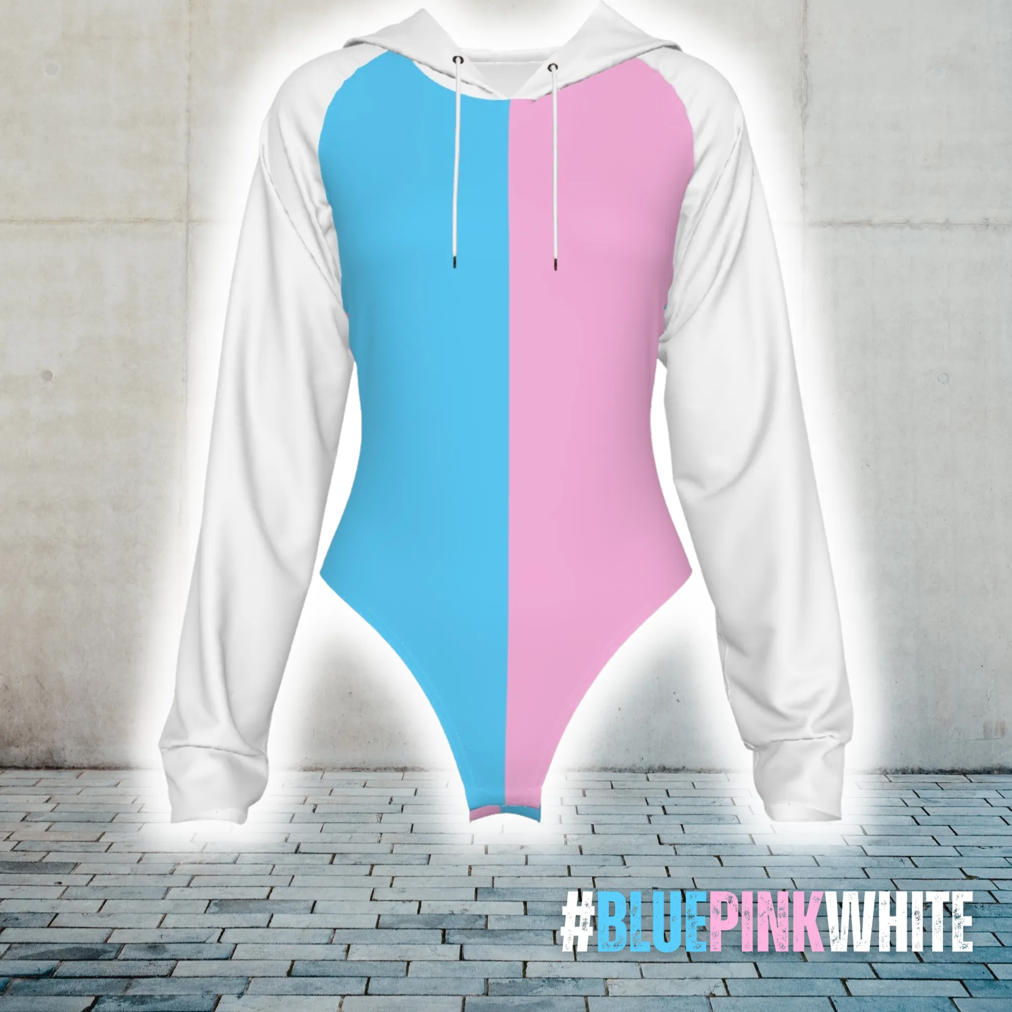 Teen Blue Pink White Pride Paris Raglan Sleeve Hooded Bodysuit