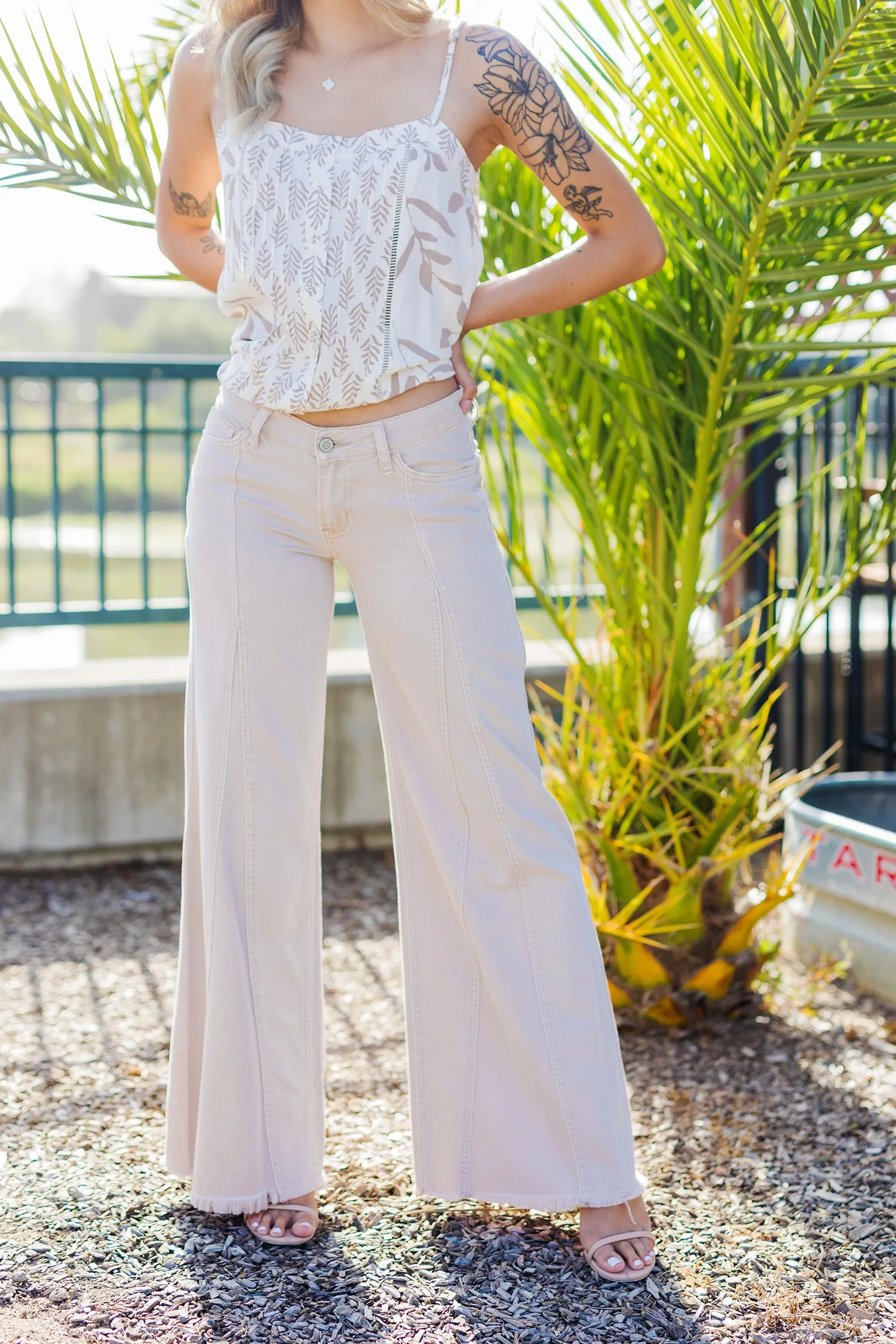 The Mesmerize Me Low Rise Tan Wide Leg Jeans