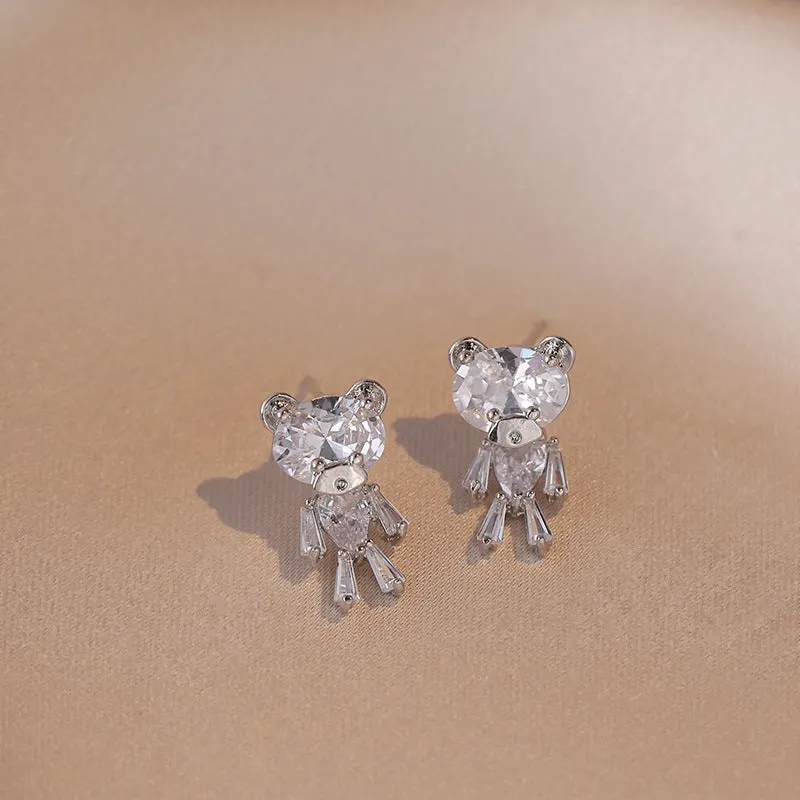 The teddy bear AAA zirconia cute earrings