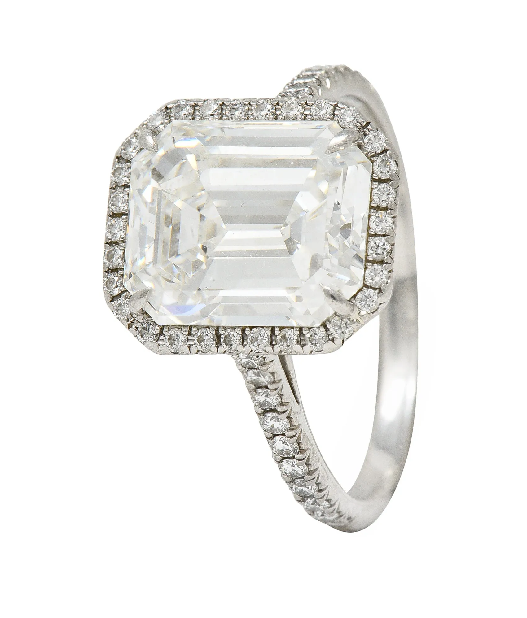 Tiffany & Co. 5.35 CTW Emerald Cut Diamond Platinum Soleste Halo Engagement Ring