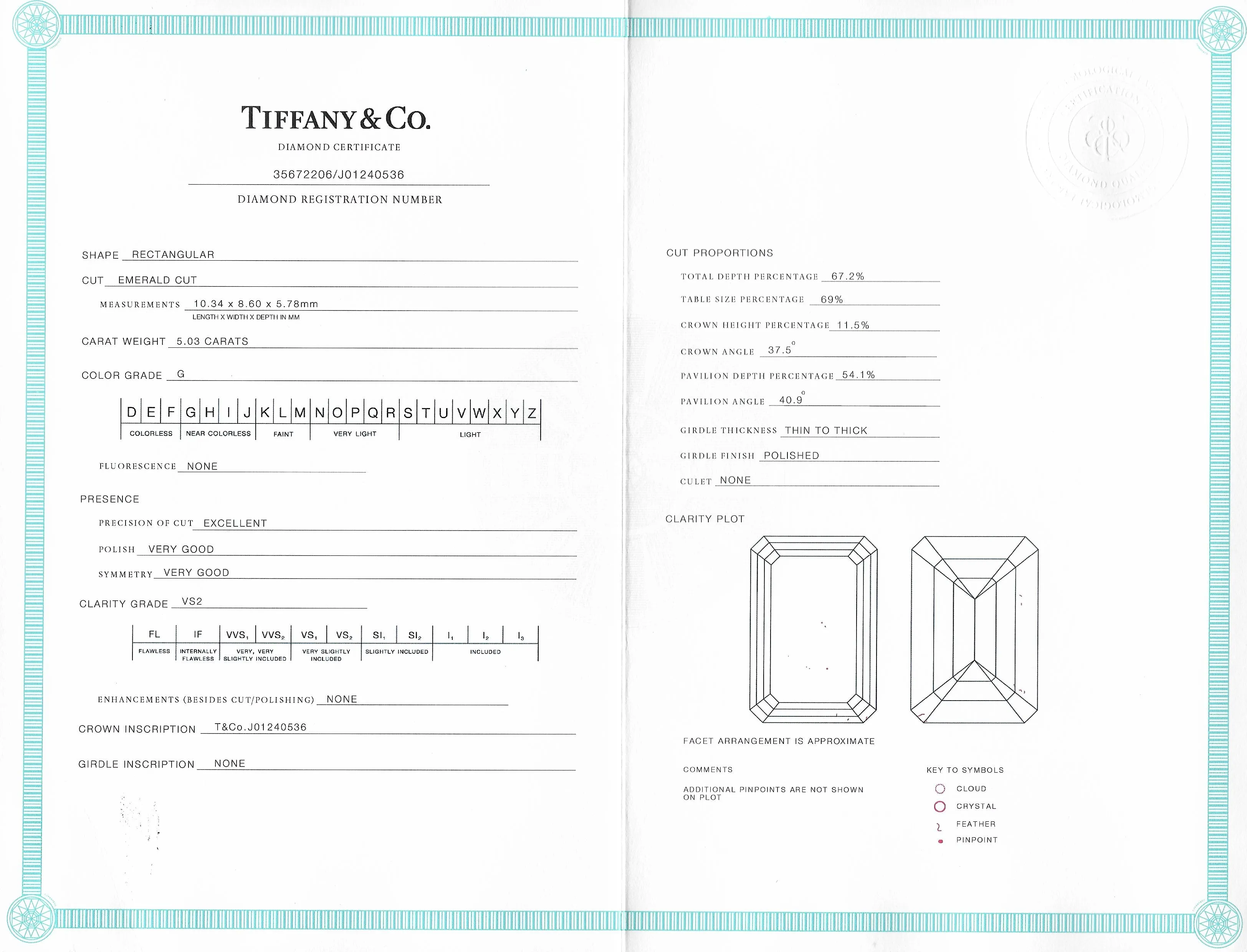 Tiffany & Co. 5.35 CTW Emerald Cut Diamond Platinum Soleste Halo Engagement Ring