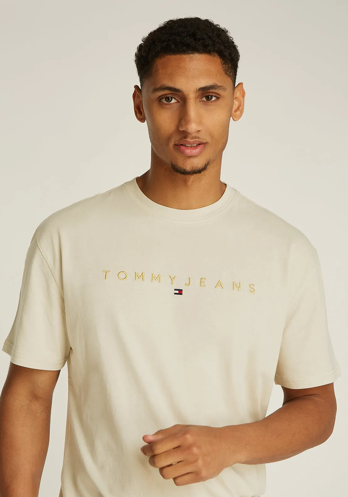 Tommy Jeans Linear Gold Logo T-Shirt, Beige