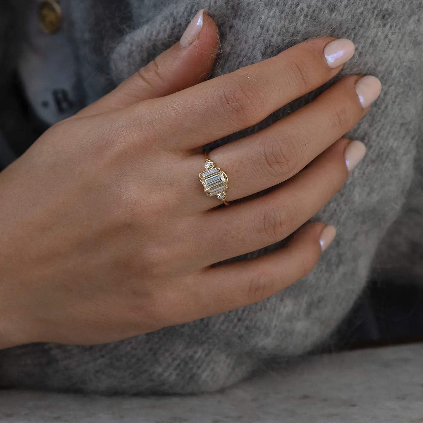 Triple Baguette Diamond Wave Ring