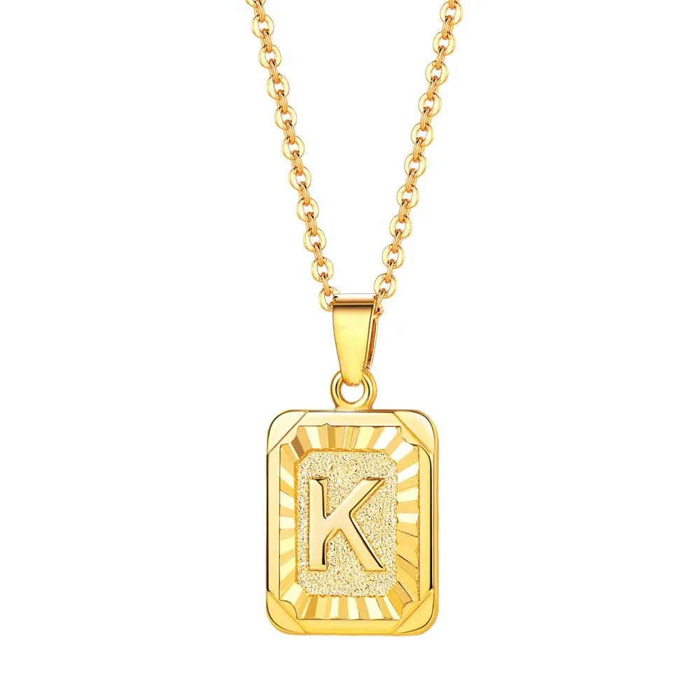 U7 Jewelry Square Initial Necklace A-Z Letter Necklace Men Women