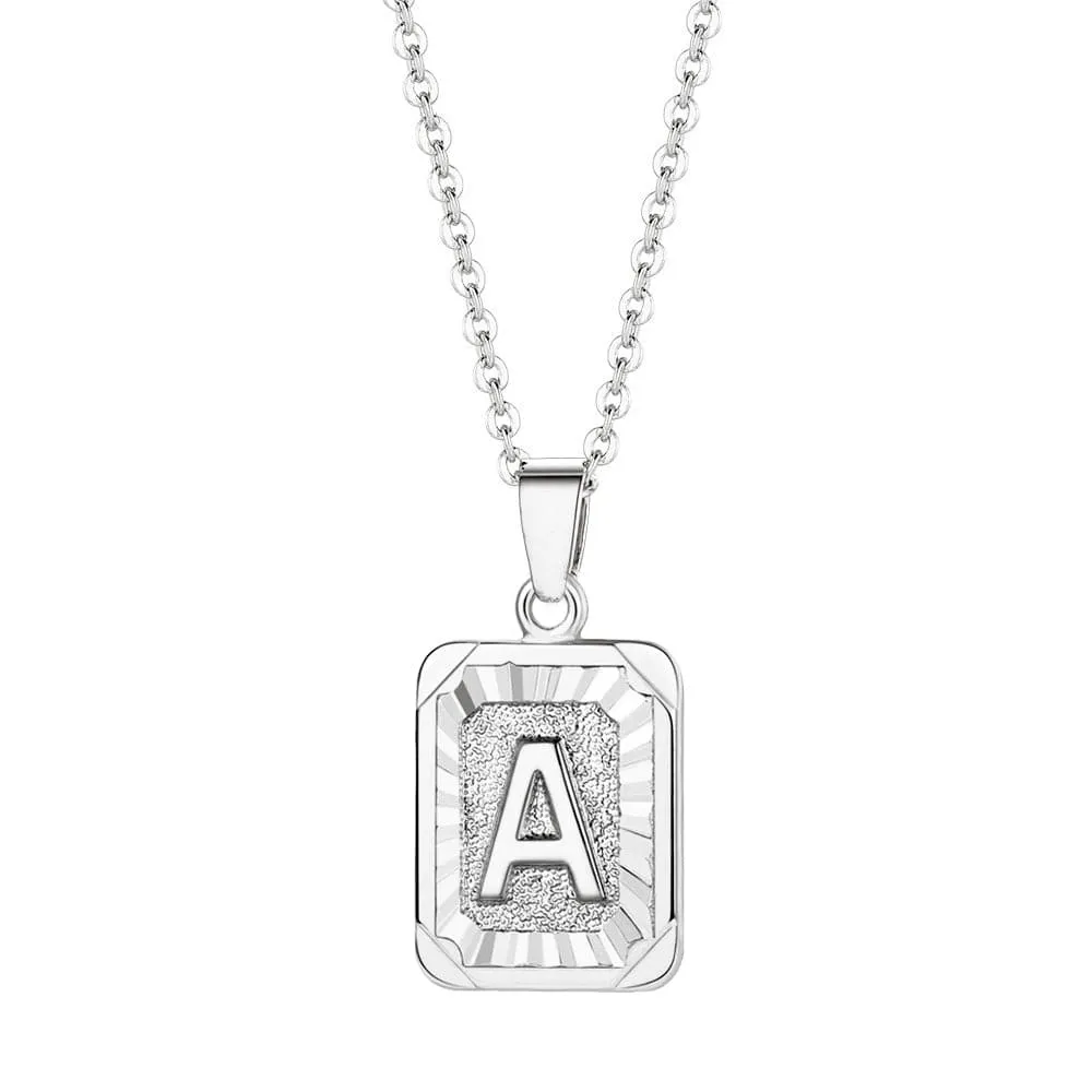 U7 Jewelry Square Initial Necklace A-Z Letter Necklace Men Women