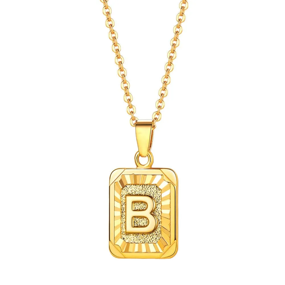 U7 Jewelry Square Initial Necklace A-Z Letter Necklace Men Women