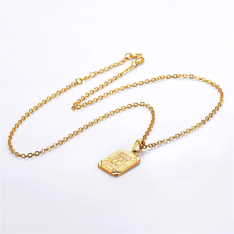 U7 Jewelry Square Initial Necklace A-Z Letter Necklace Men Women