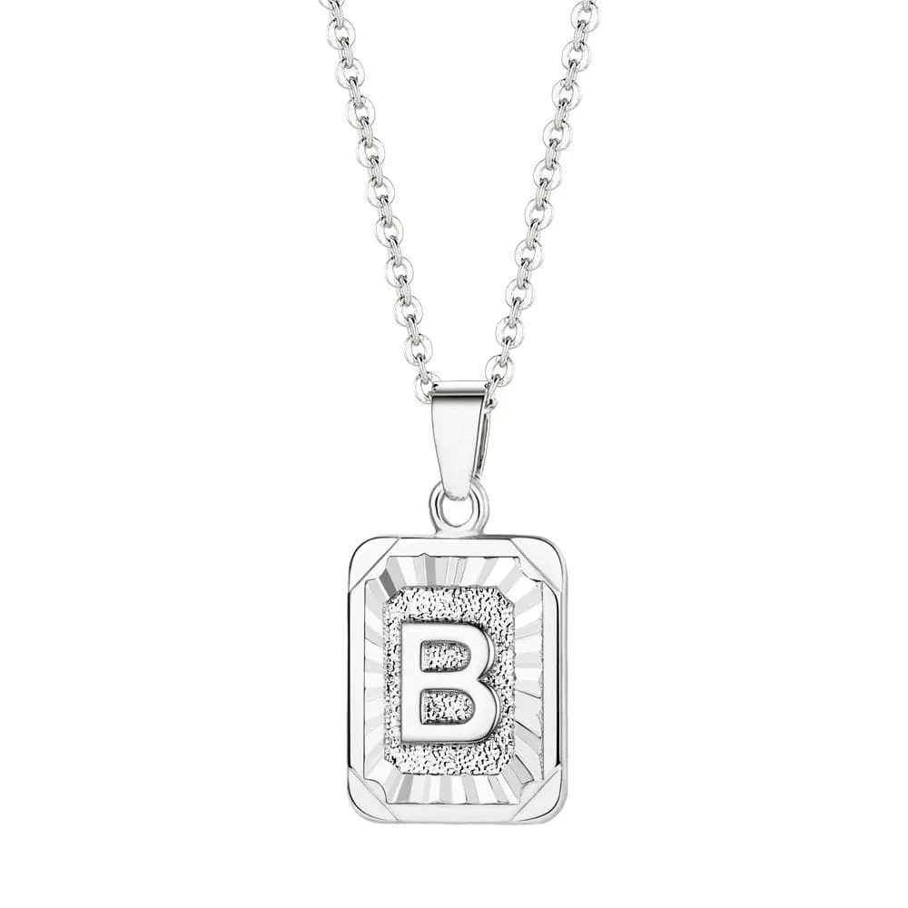 U7 Jewelry Square Initial Necklace A-Z Letter Necklace Men Women