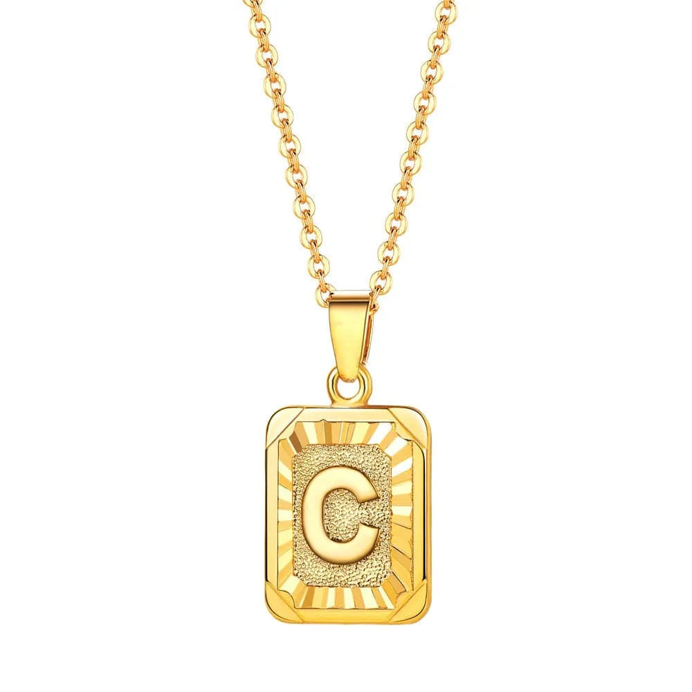 U7 Jewelry Square Initial Necklace A-Z Letter Necklace Men Women