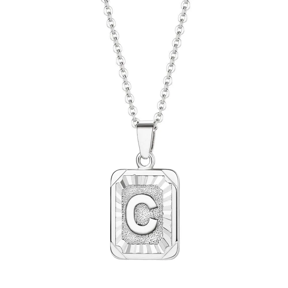 U7 Jewelry Square Initial Necklace A-Z Letter Necklace Men Women