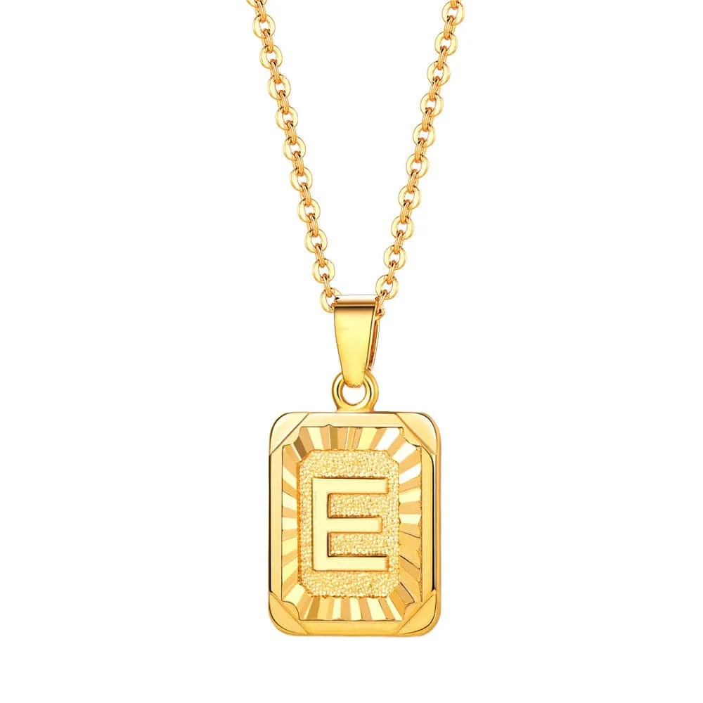 U7 Jewelry Square Initial Necklace A-Z Letter Necklace Men Women