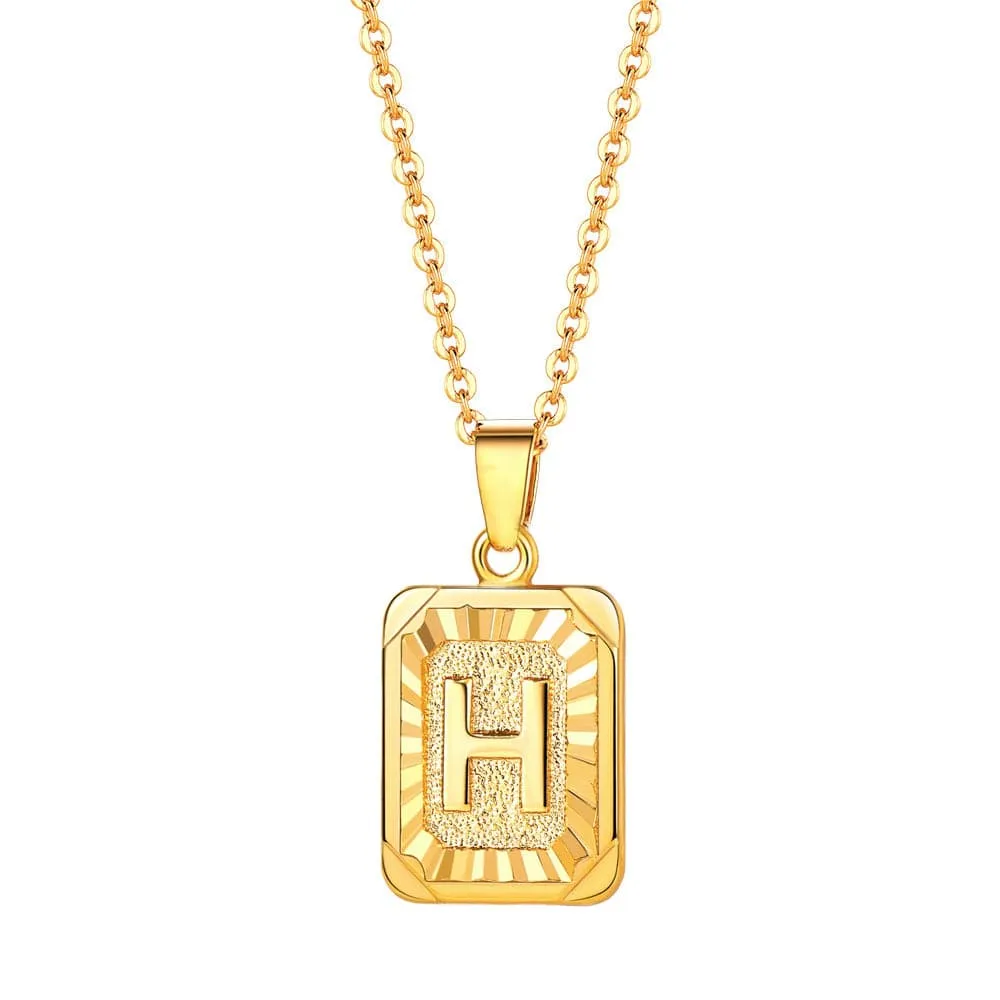 U7 Jewelry Square Initial Necklace A-Z Letter Necklace Men Women