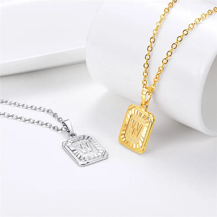 U7 Jewelry Square Initial Necklace A-Z Letter Necklace Men Women