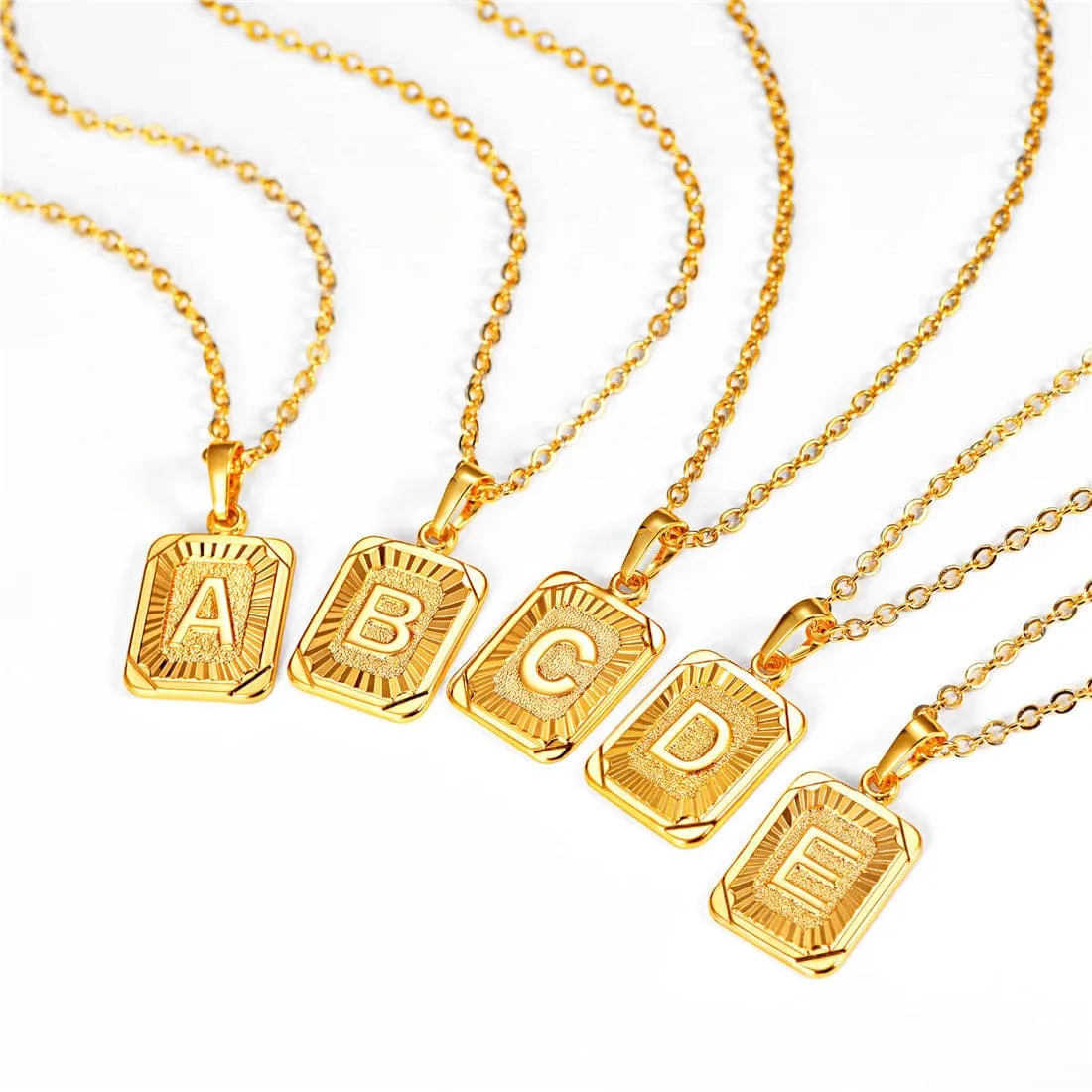 U7 Jewelry Square Initial Necklace A-Z Letter Necklace Men Women