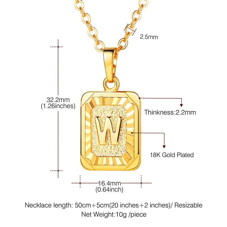 U7 Jewelry Square Initial Necklace A-Z Letter Necklace Men Women