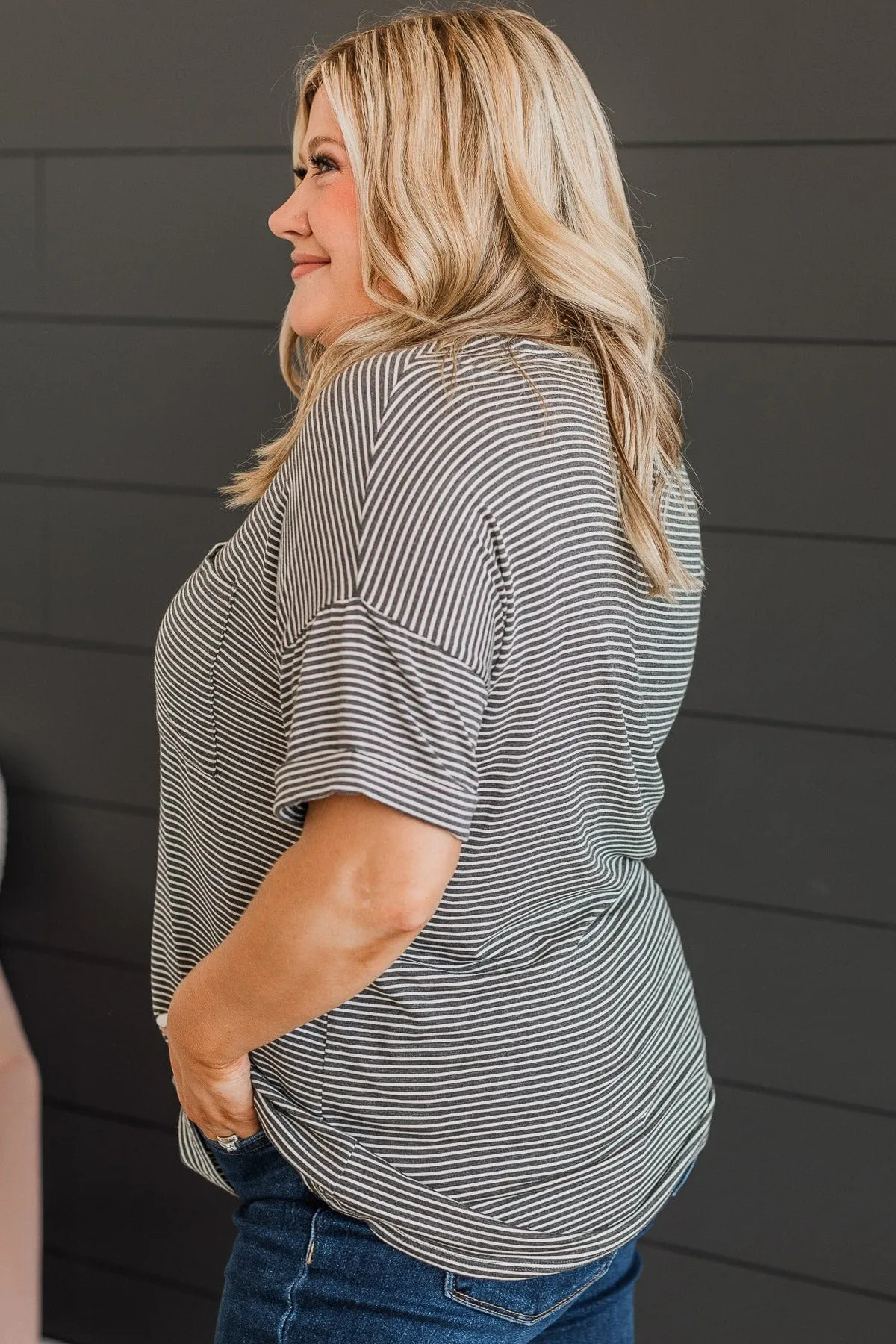 Under The Radar Striped Top- Charcoal