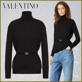 VALENTINO  |Wool Long Sleeves Plain Elegant Style Logo