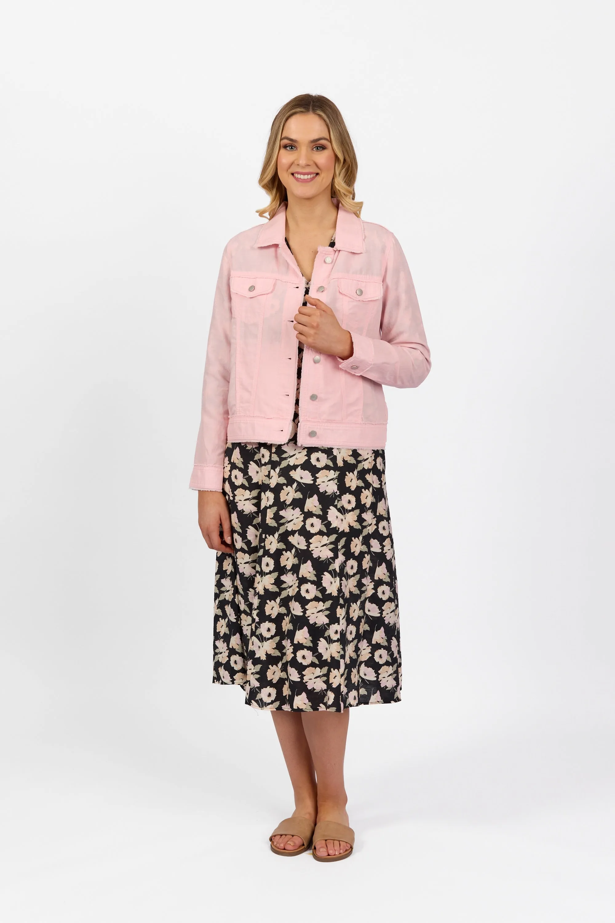 Vassalli Linen Jacket With Frayed Seams Light Pink