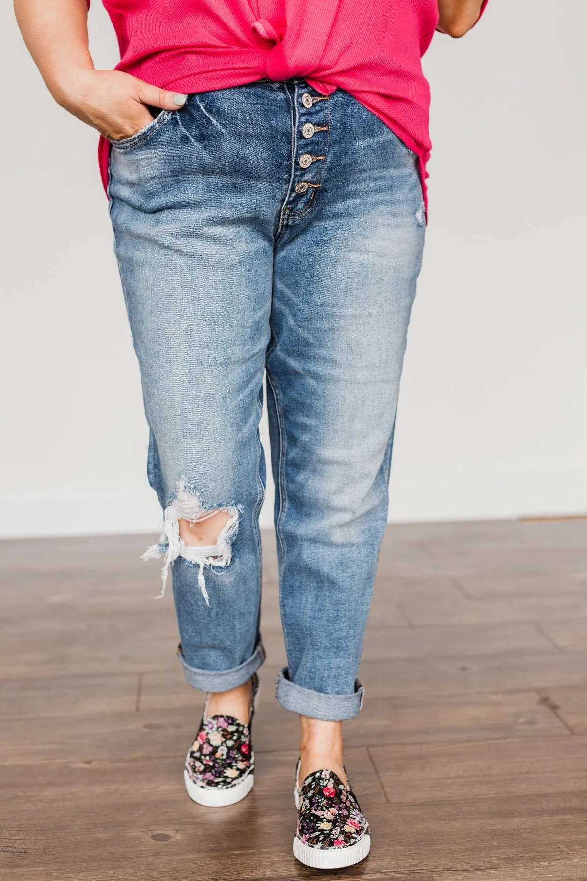 Vervet Distressed Boyfriend Jeans- Rebecca Wash