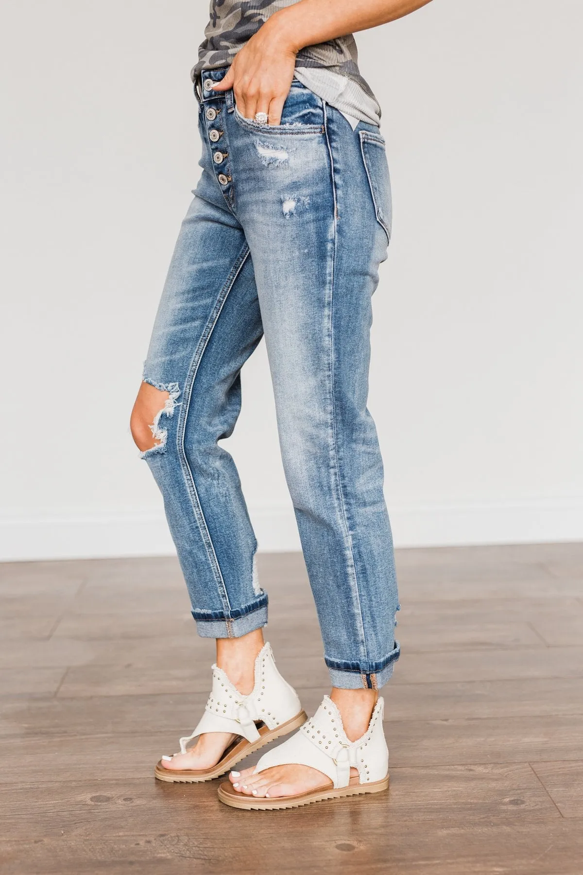 Vervet Distressed Boyfriend Jeans- Rebecca Wash