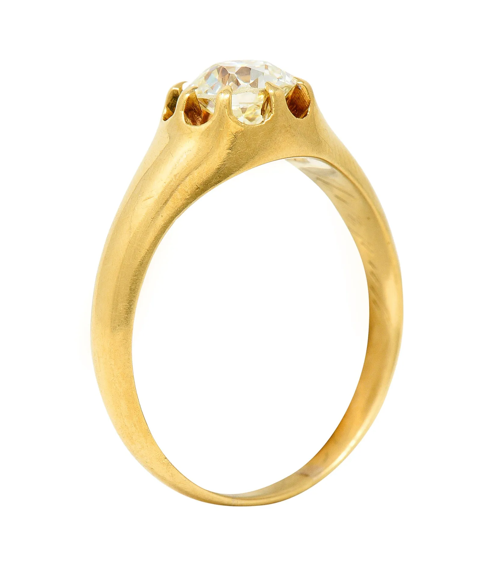 Victorian 0.78 CTW Old Mine Cut Diamond 18 Karat Yellow Gold Belcher Solitaire Engagement Ring