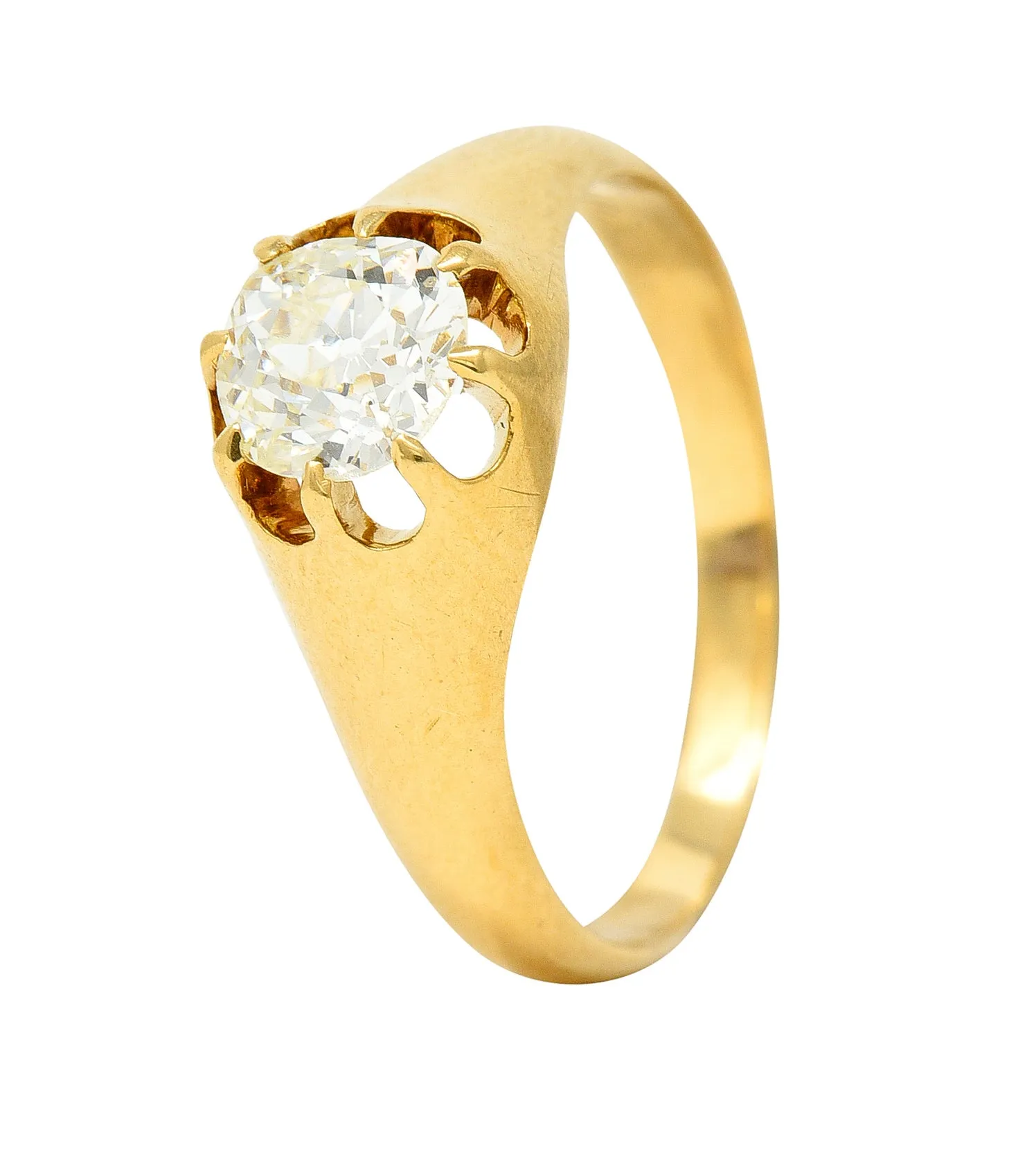 Victorian 0.78 CTW Old Mine Cut Diamond 18 Karat Yellow Gold Belcher Solitaire Engagement Ring