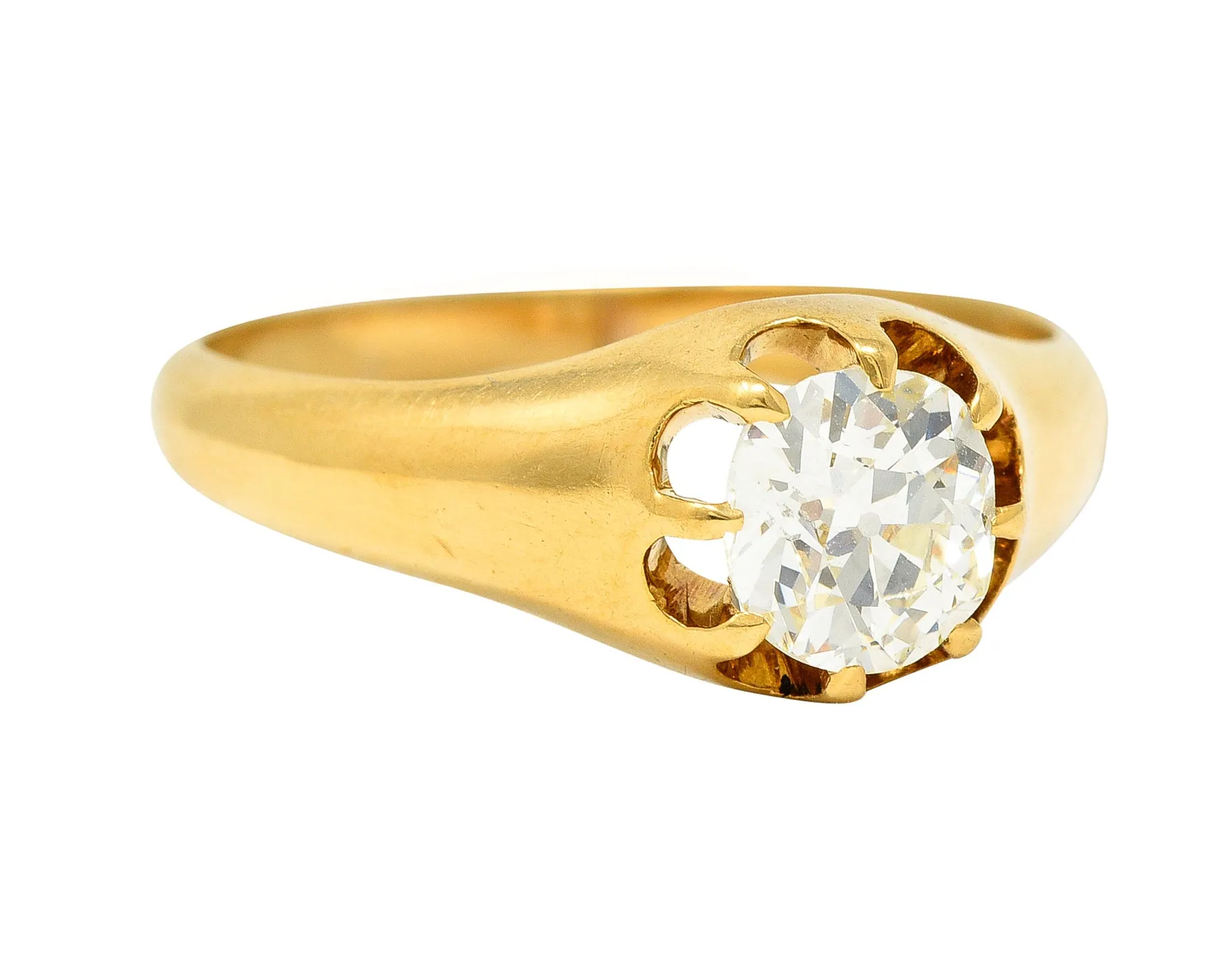 Victorian 0.78 CTW Old Mine Cut Diamond 18 Karat Yellow Gold Belcher Solitaire Engagement Ring