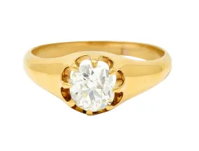 Victorian 0.78 CTW Old Mine Cut Diamond 18 Karat Yellow Gold Belcher Solitaire Engagement Ring