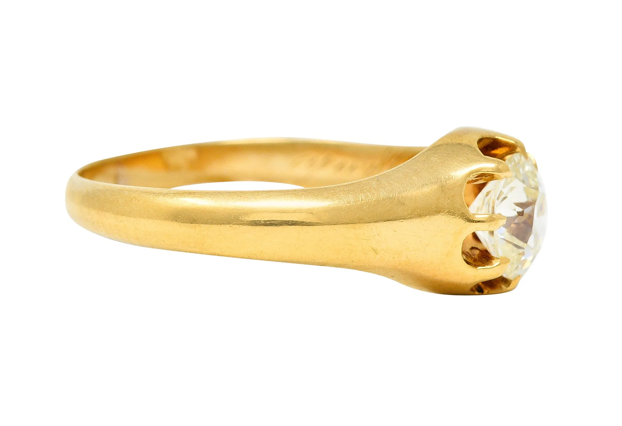 Victorian 0.78 CTW Old Mine Cut Diamond 18 Karat Yellow Gold Belcher Solitaire Engagement Ring