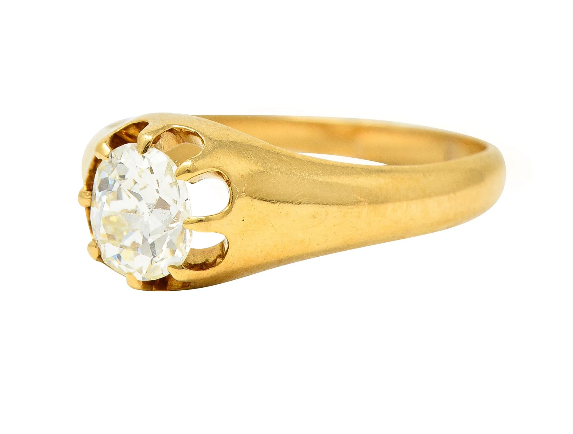 Victorian 0.78 CTW Old Mine Cut Diamond 18 Karat Yellow Gold Belcher Solitaire Engagement Ring