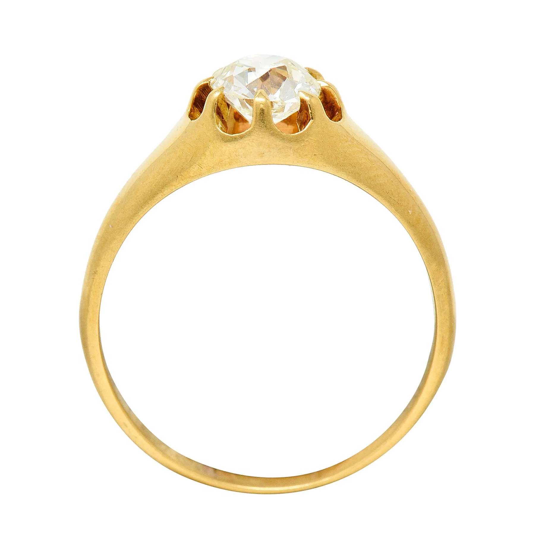 Victorian 0.78 CTW Old Mine Cut Diamond 18 Karat Yellow Gold Belcher Solitaire Engagement Ring