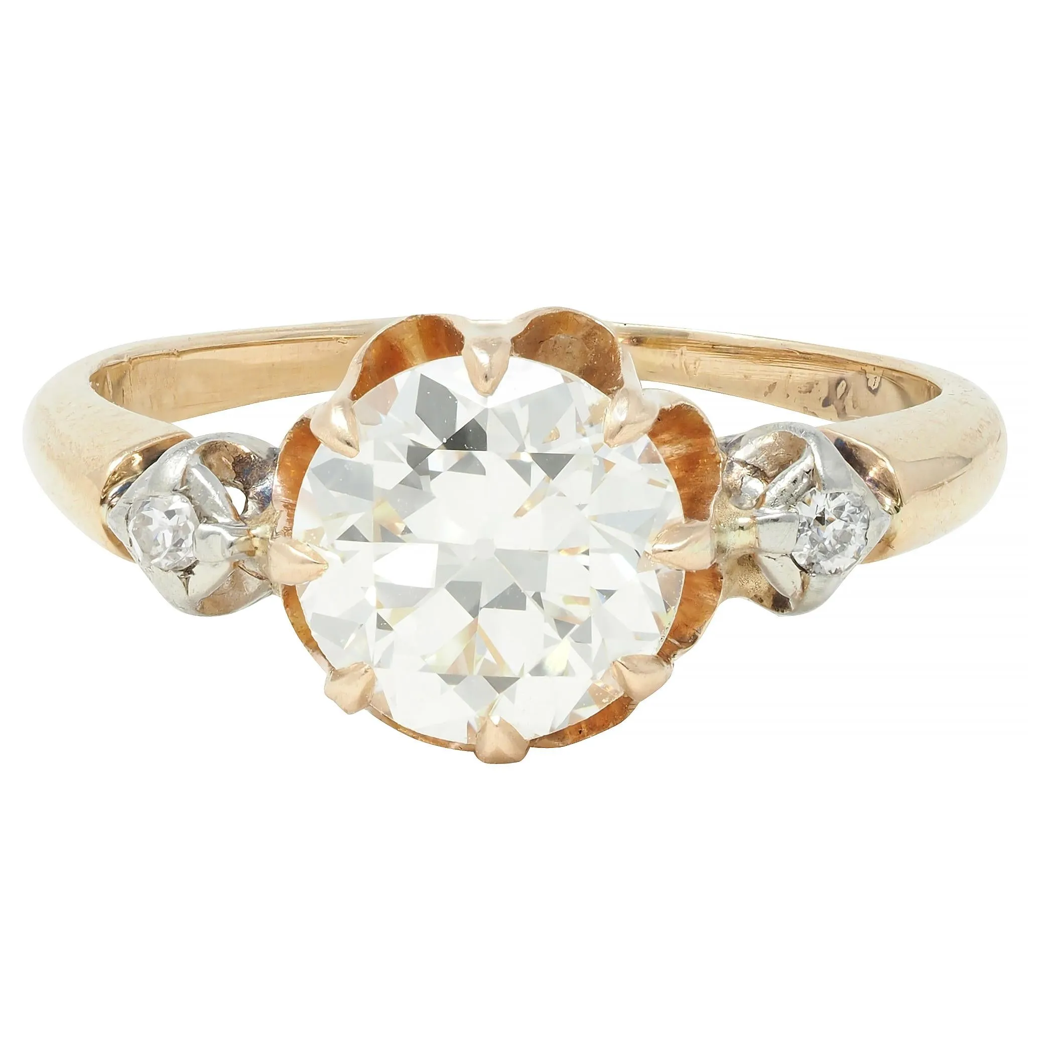 Victorian 1.42 CTW Old European Diamond 14 Karat Two-Tone Gold Belcher Antique Engagement Ring