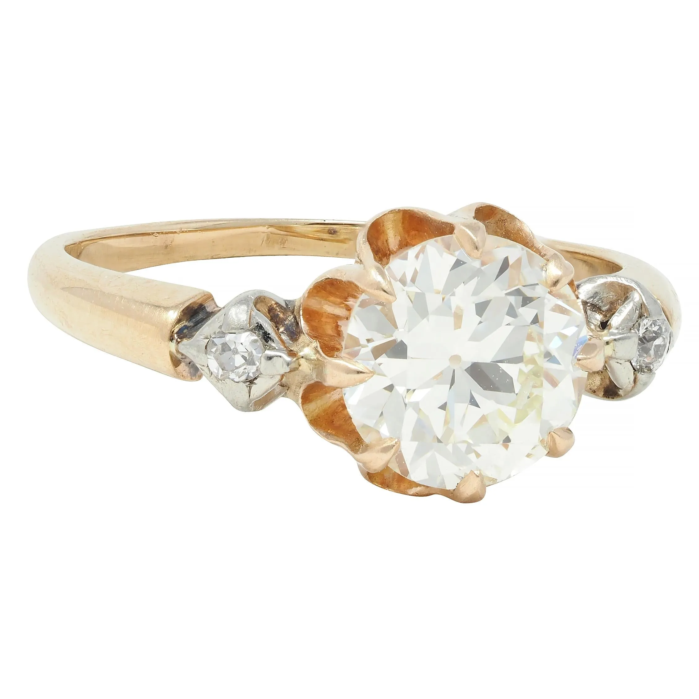 Victorian 1.42 CTW Old European Diamond 14 Karat Two-Tone Gold Belcher Antique Engagement Ring