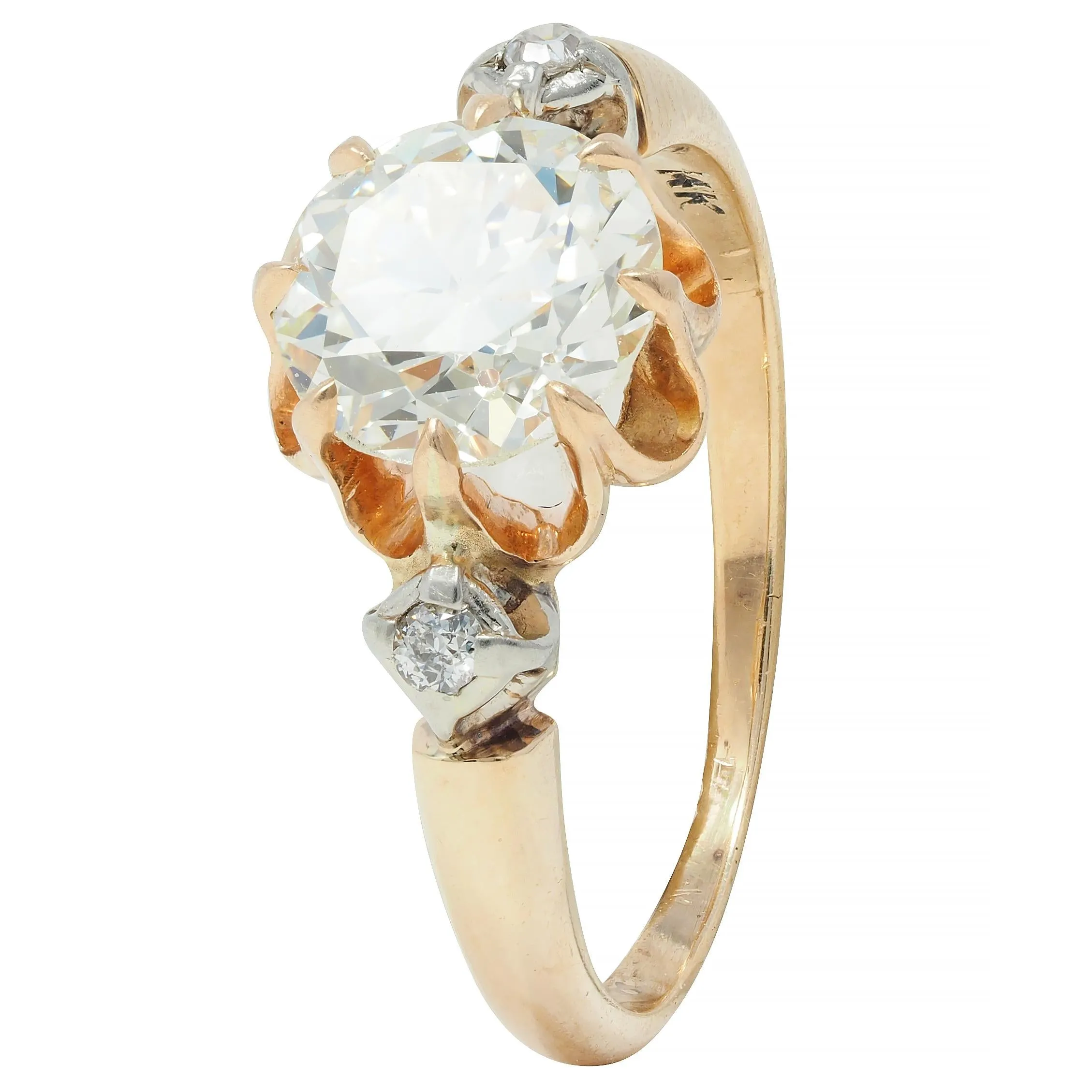 Victorian 1.42 CTW Old European Diamond 14 Karat Two-Tone Gold Belcher Antique Engagement Ring