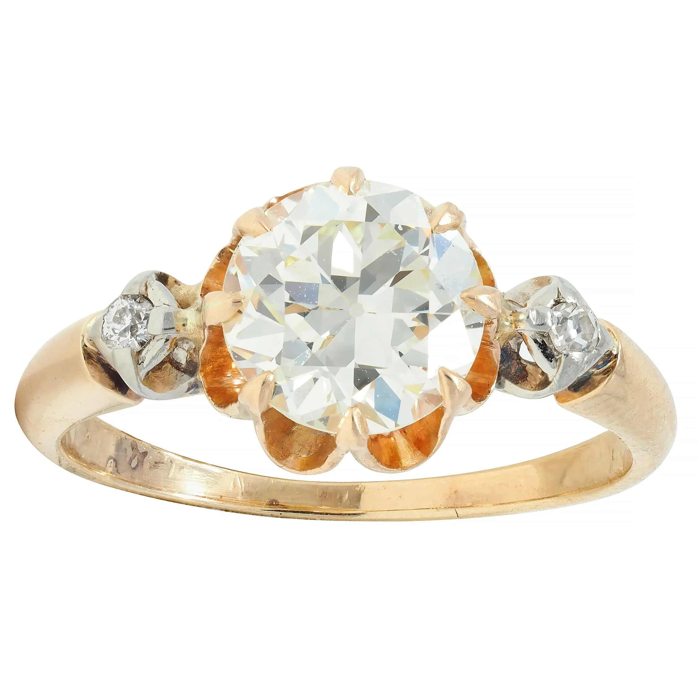 Victorian 1.42 CTW Old European Diamond 14 Karat Two-Tone Gold Belcher Antique Engagement Ring