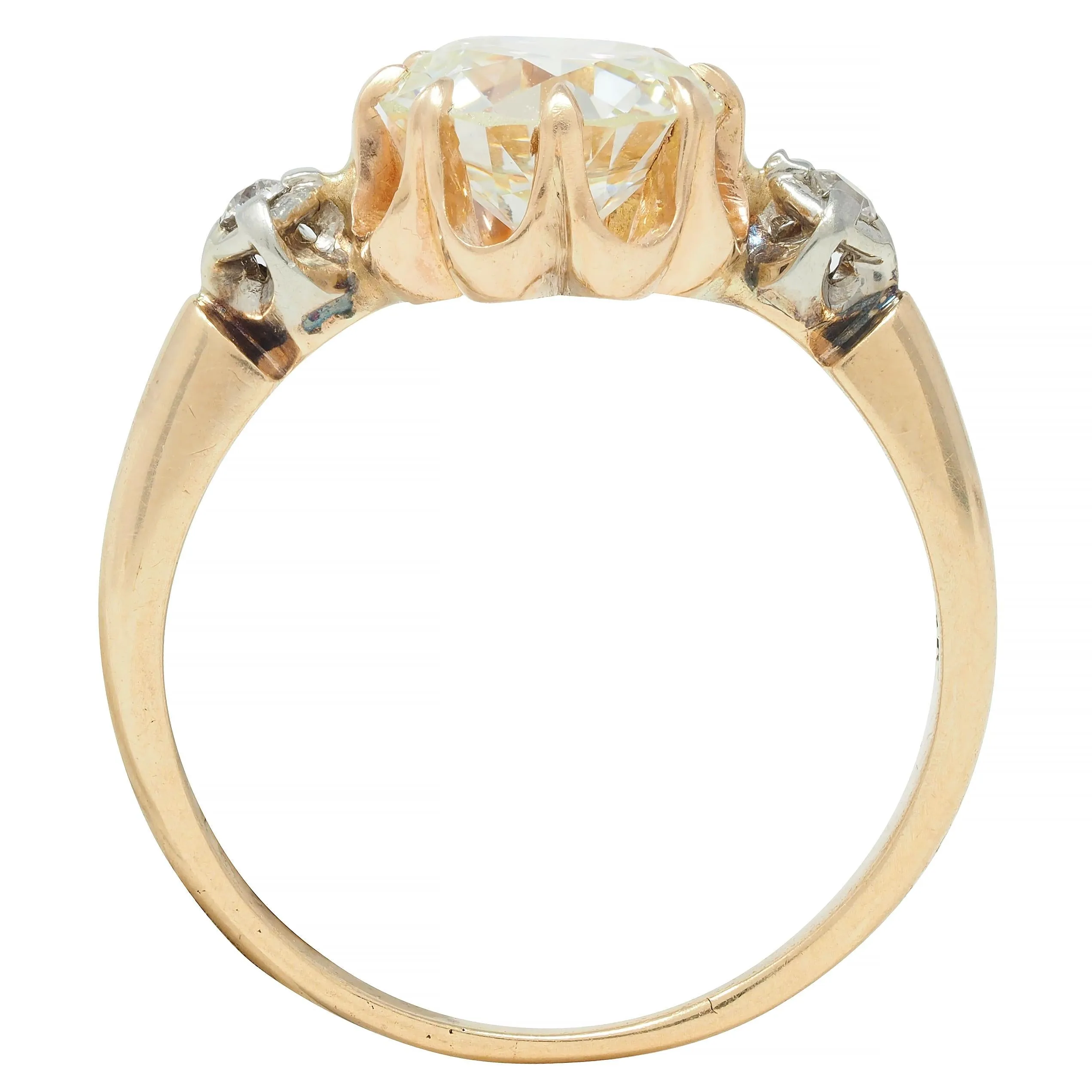 Victorian 1.42 CTW Old European Diamond 14 Karat Two-Tone Gold Belcher Antique Engagement Ring