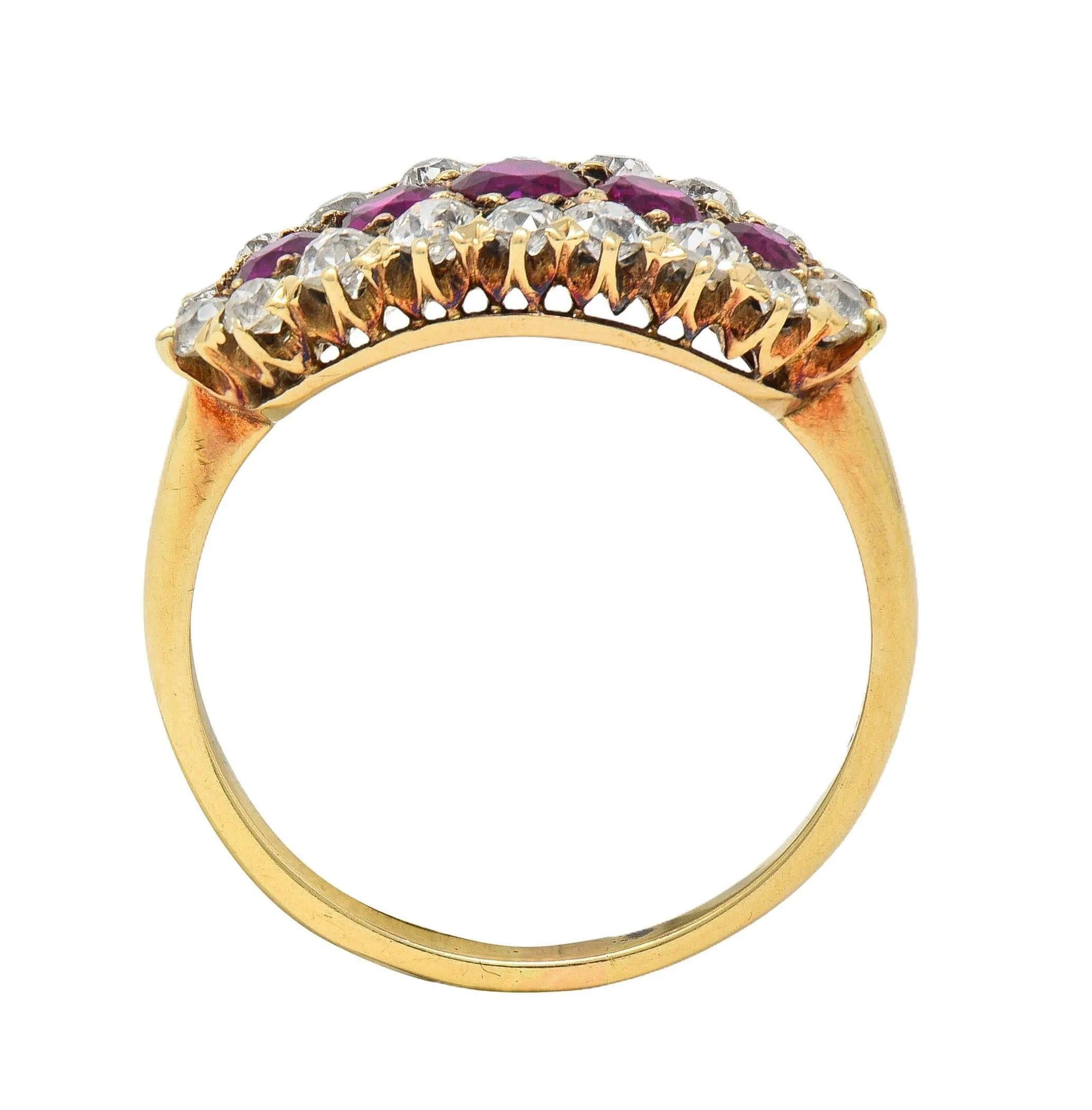 Victorian 2.59 CTW Ruby Diamond 14 Karat Yellow Gold Antique Clustered Band Ring