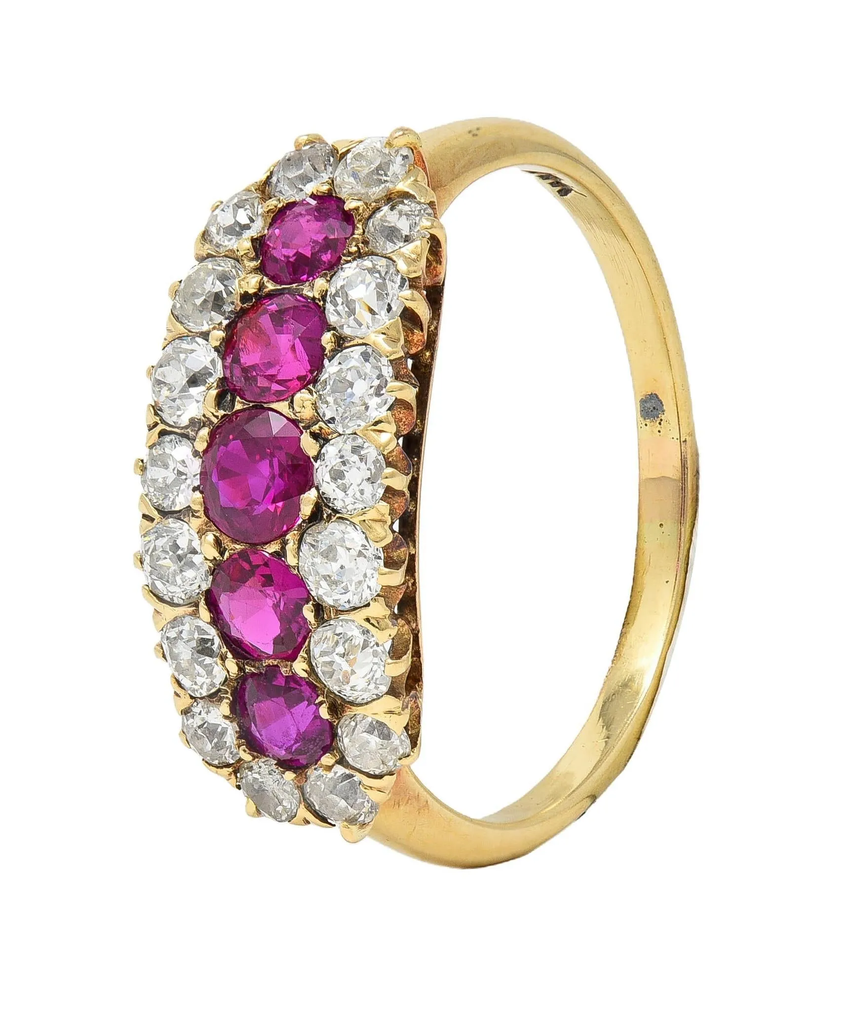 Victorian 2.59 CTW Ruby Diamond 14 Karat Yellow Gold Antique Clustered Band Ring