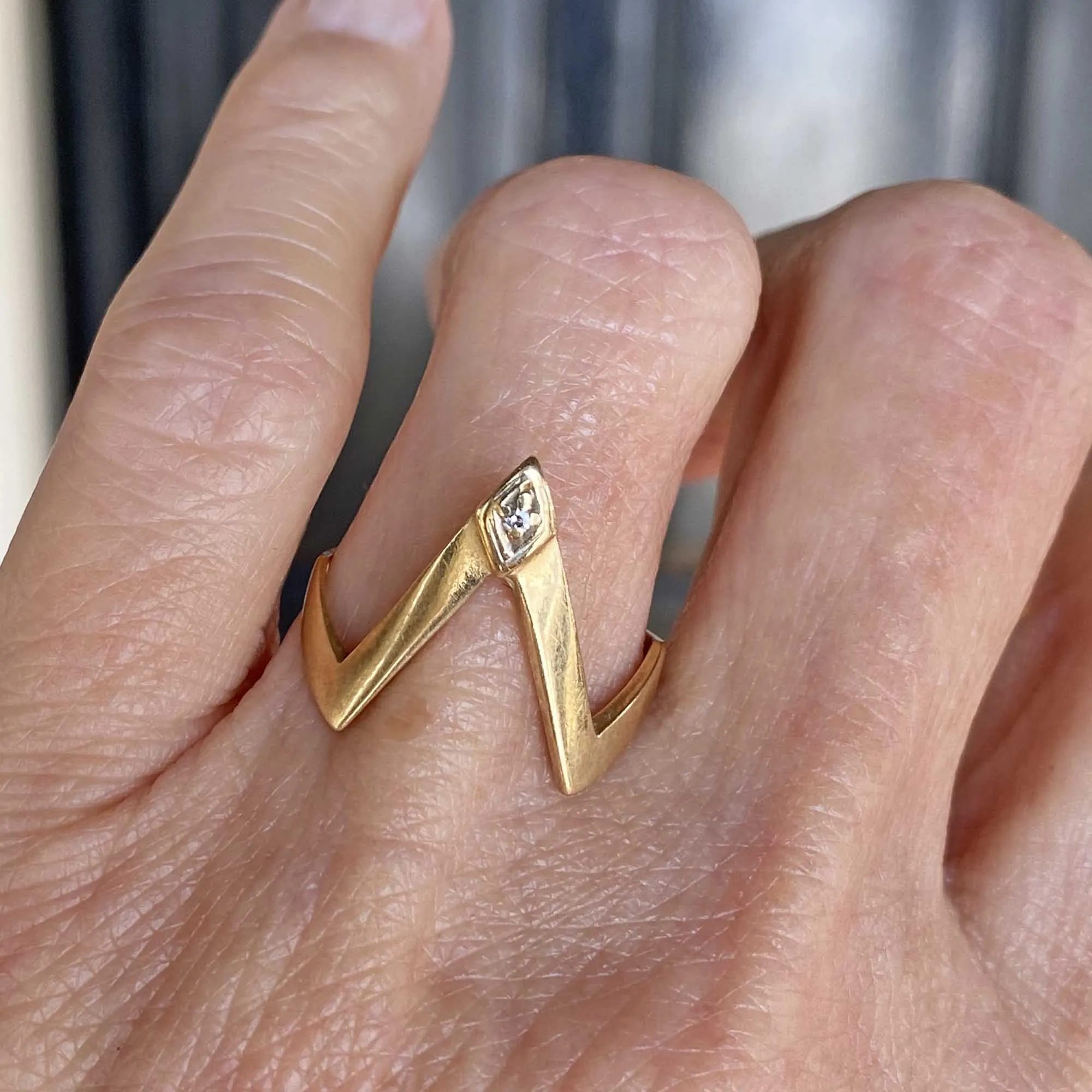 Vintage 14K Gold Diamond Chevron Ring