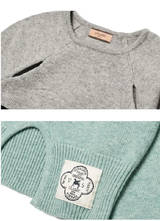 VITAL SIGN  |Wool Nylon U-Neck Long Sleeves Plain Logo V-neck & Crew neck