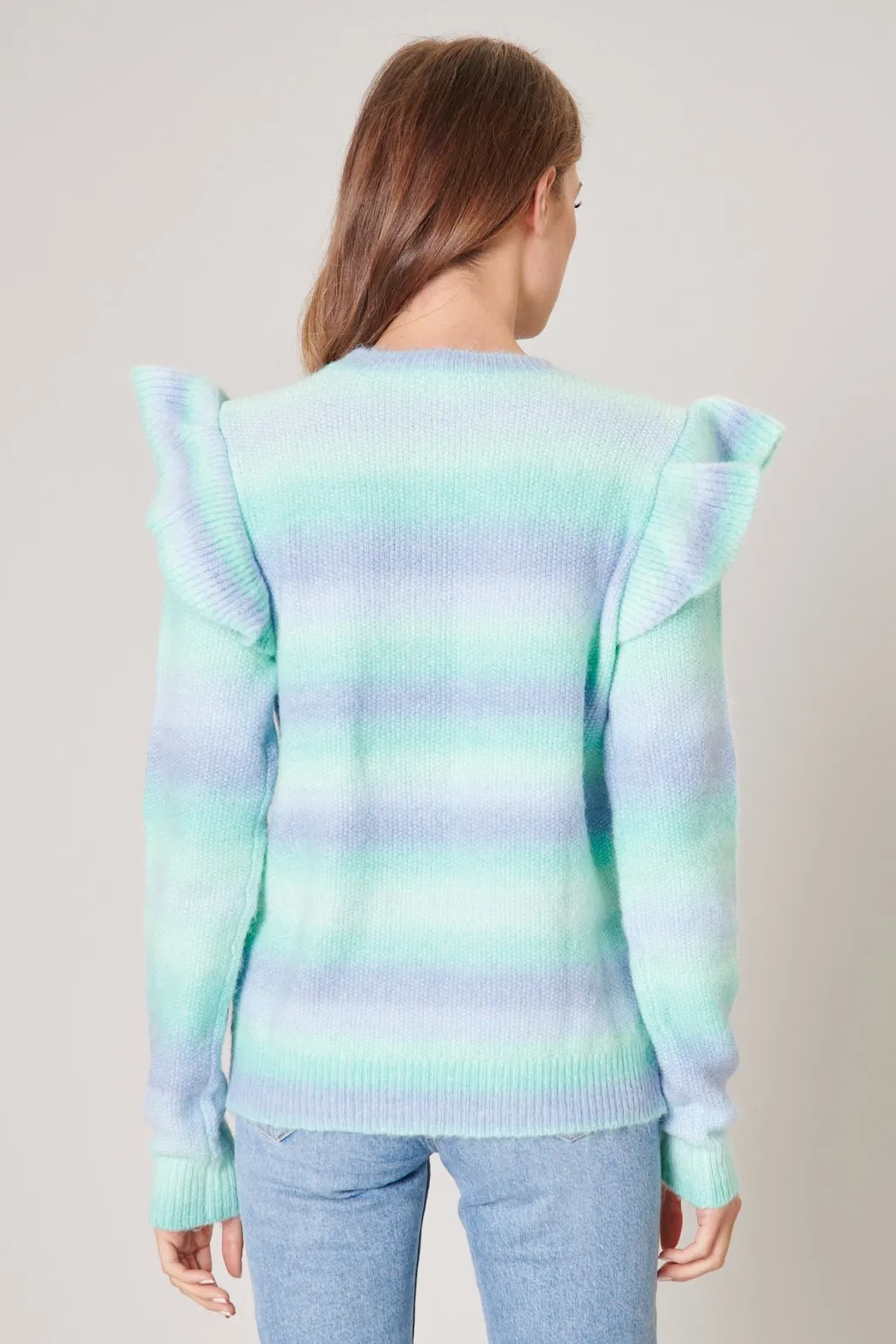 Whimsy Space Dyed Cable Knit Ruffle Sweater