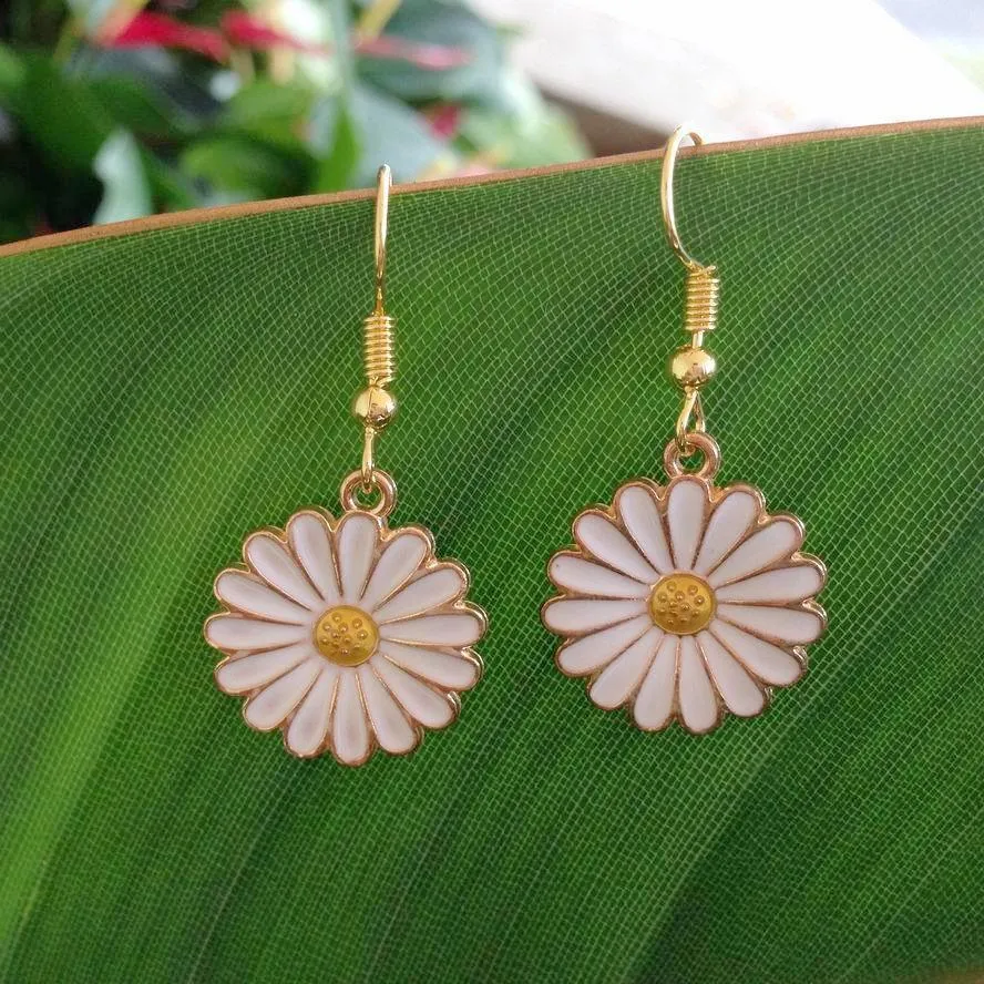 White Daisy Earrings, Flower Girl Gift