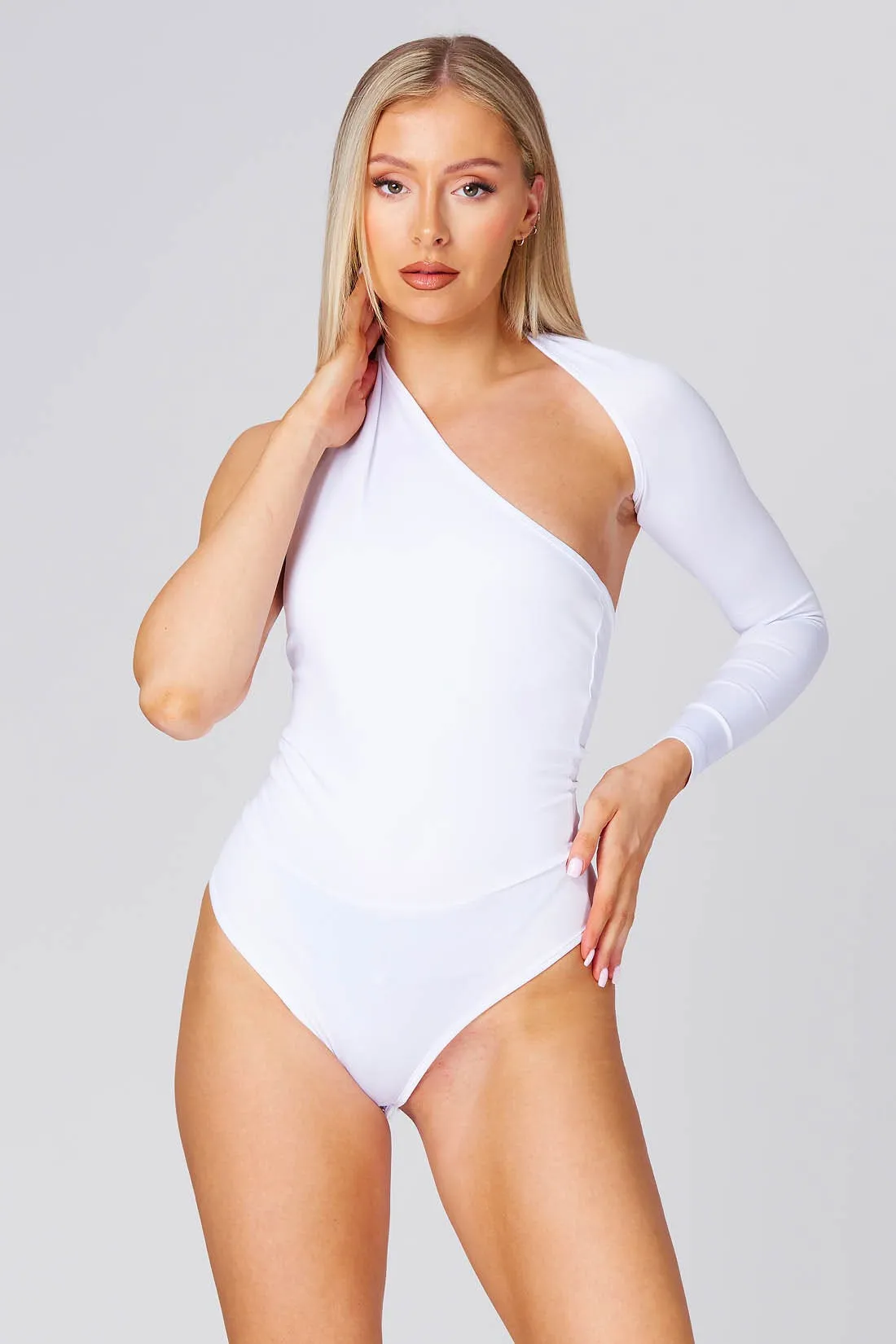 White One Shoulder Asymmetric Bodysuit