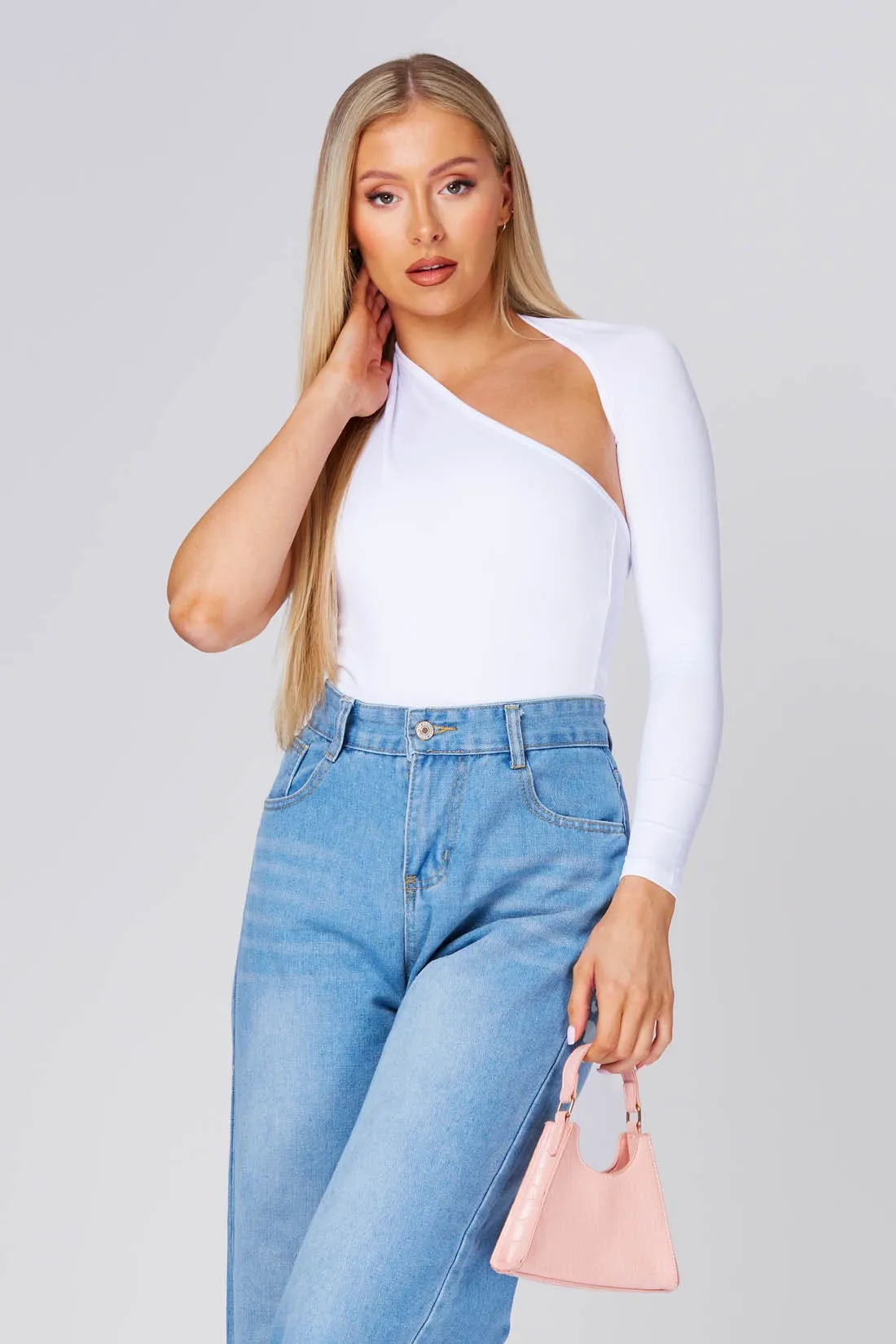 White One Shoulder Asymmetric Bodysuit