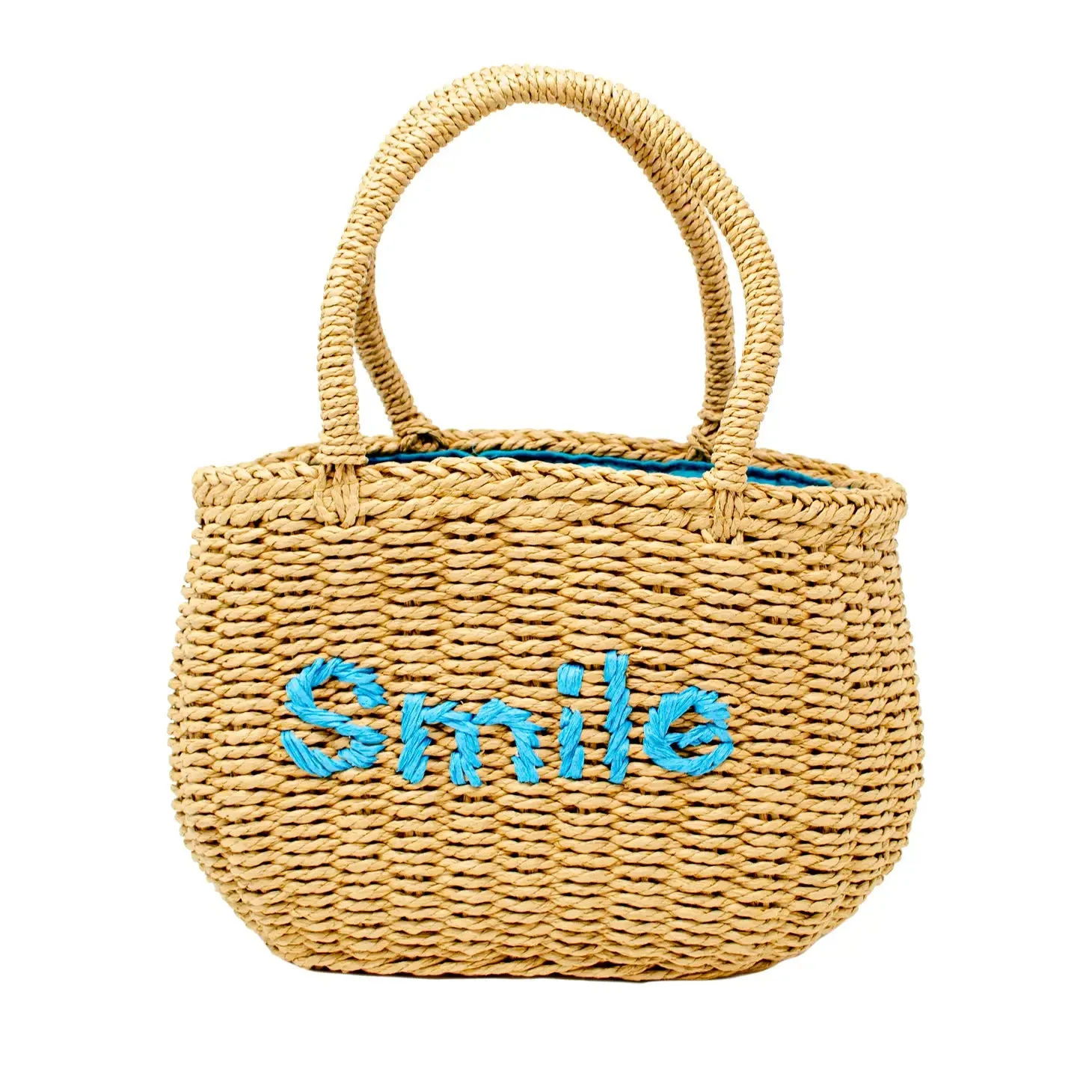 Wicker Basket Smile Bag - Turquoise