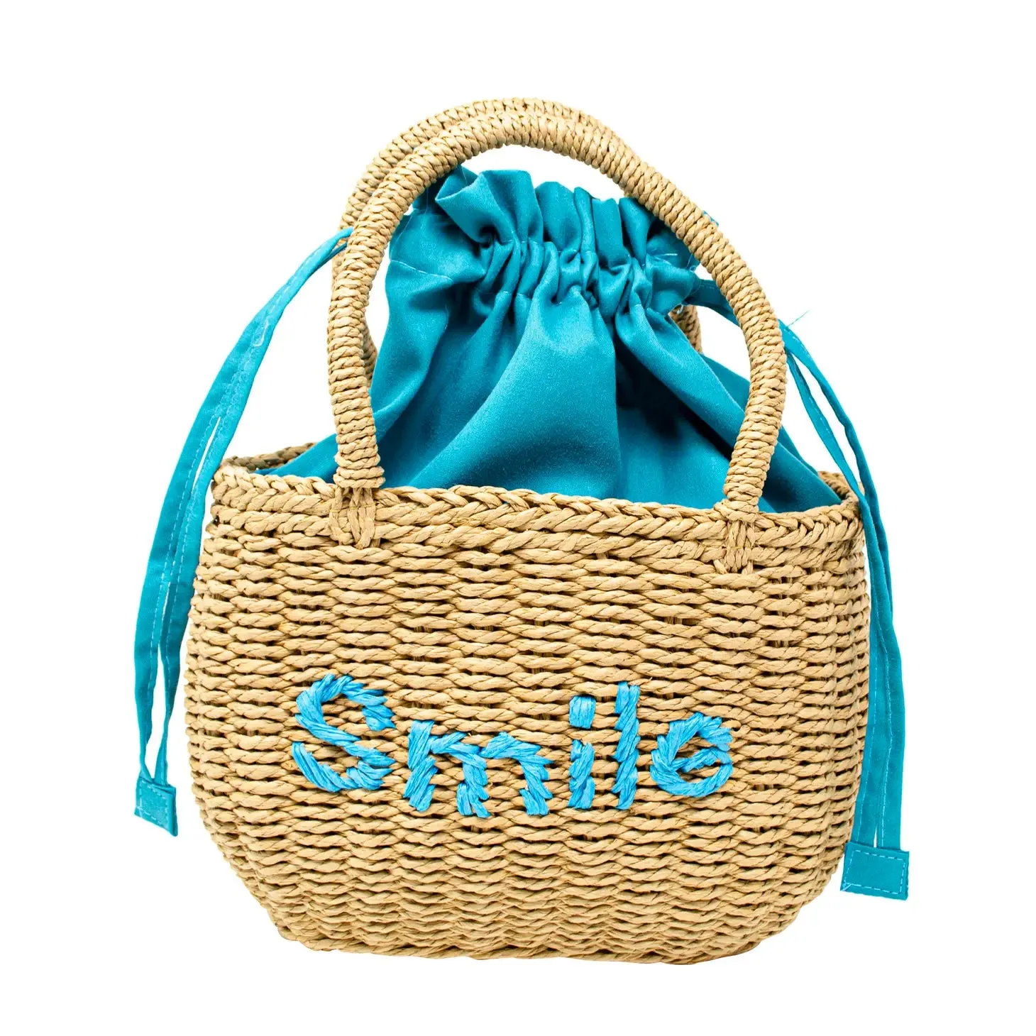 Wicker Basket Smile Bag - Turquoise