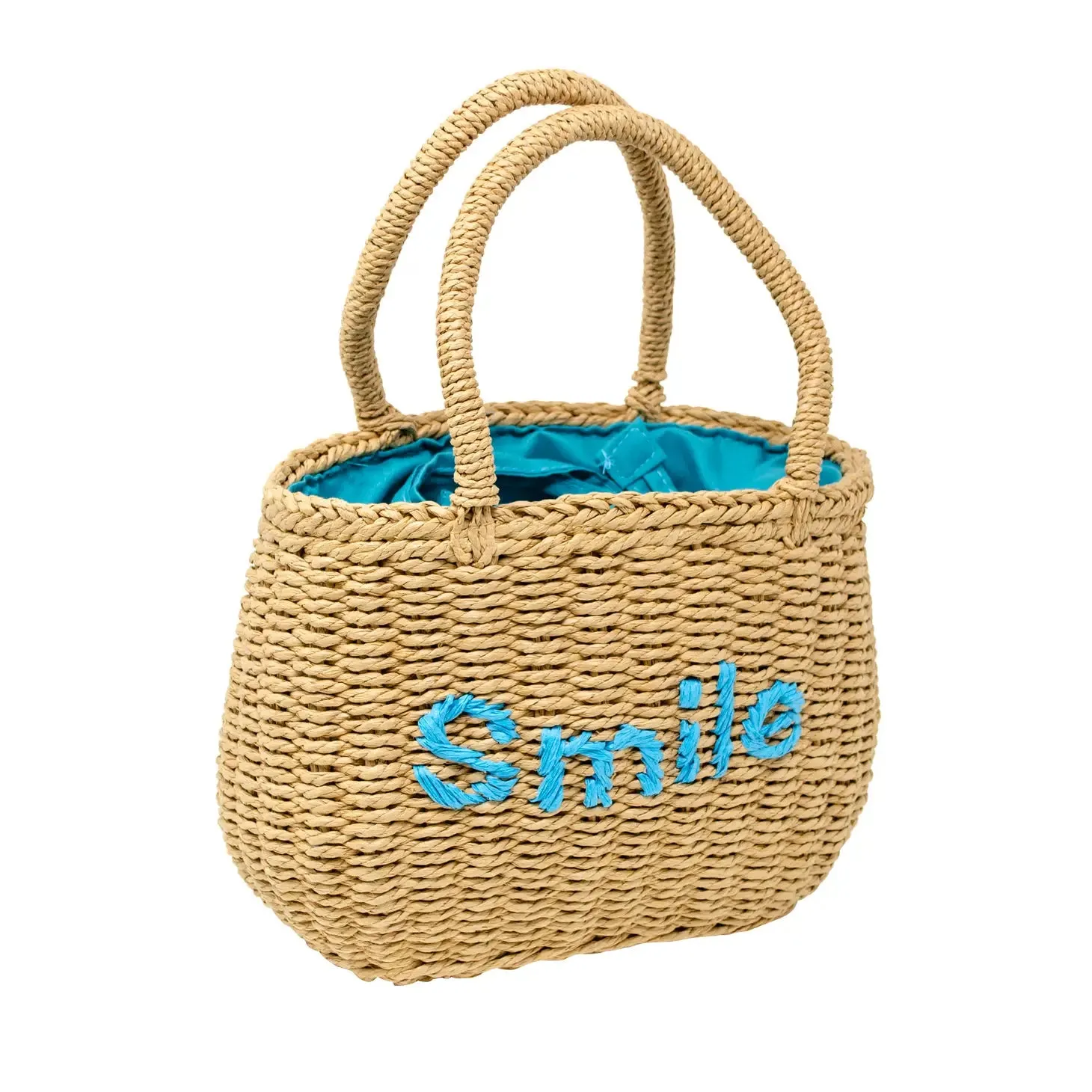 Wicker Basket Smile Bag - Turquoise