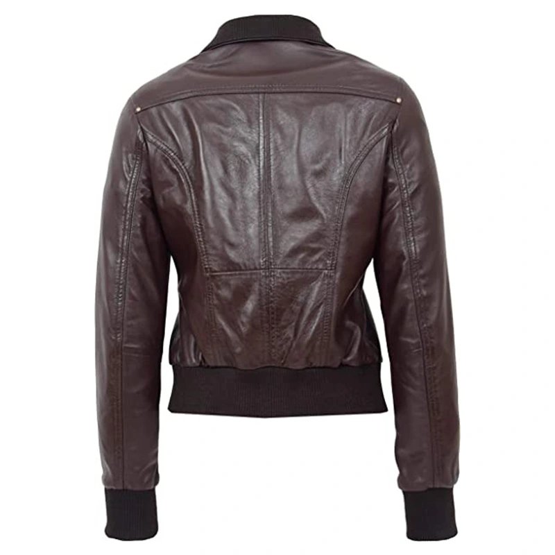 Women Brown Bomber Leather Jacket | Brown Bomber Leather Jacket